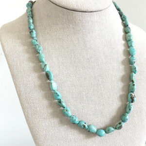 Vintage 925 Sterling Silver Turquoise Gemstone Beaded Nugget Necklace